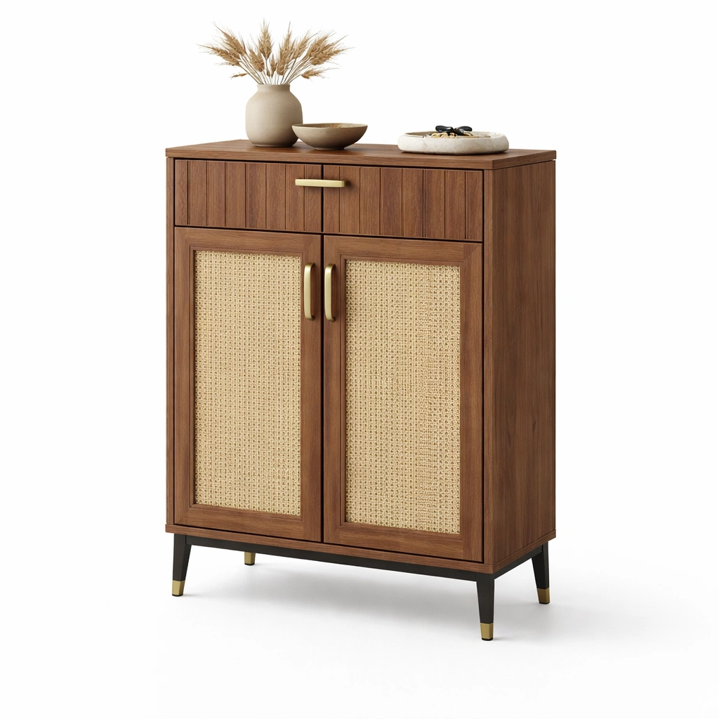Sideboard Holz Dunkelbraun Rattan-velnoxio